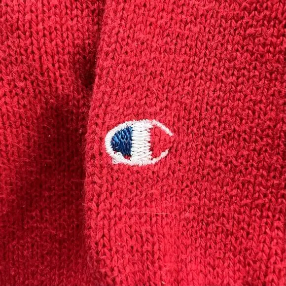 Vintage Knit Champion Crewneck Sweater Red USA Made Solid Unisex L 80s 90s - Picture 4 of 9